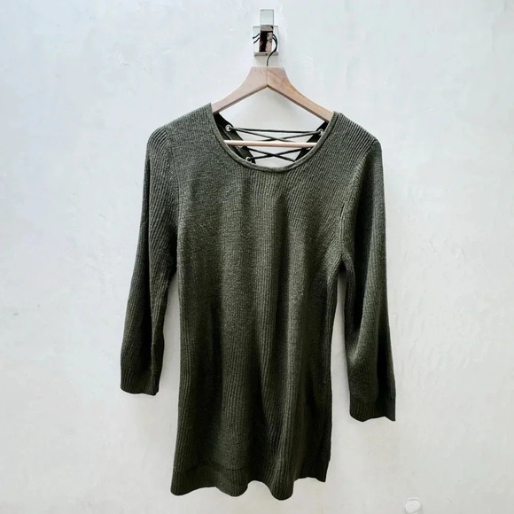 VTG Soho NY & Co || Corset Back Knit Sweater in Olive Medium Y2K - Picture 3 of 6